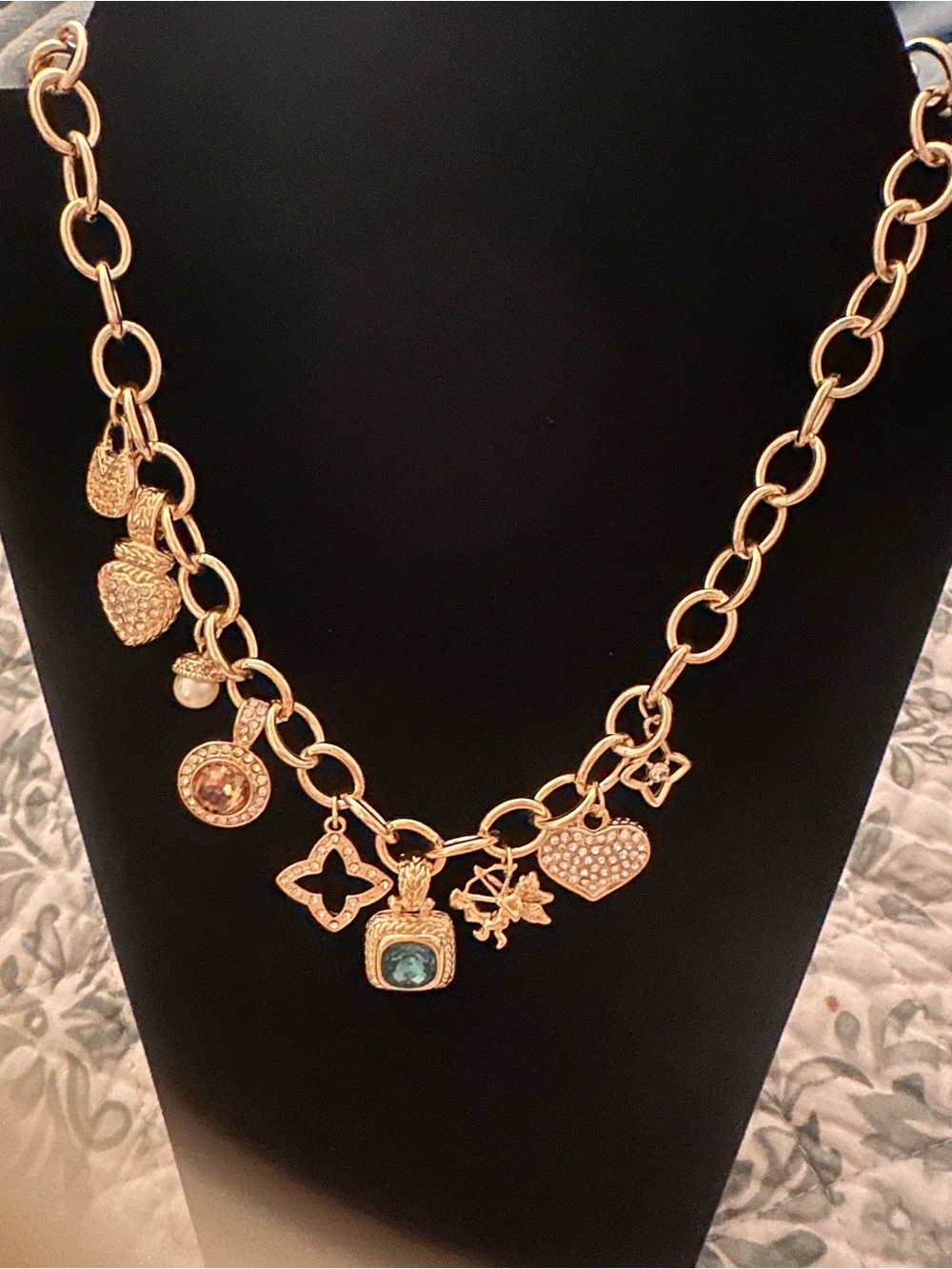 Gold-Tone Charm Necklace with Multi Gem Accents - Women Jewelry - Picture 2 of 2